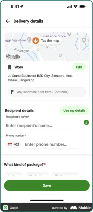 Mobbin benchmark: a form that offers a 'use my details' shortcut.