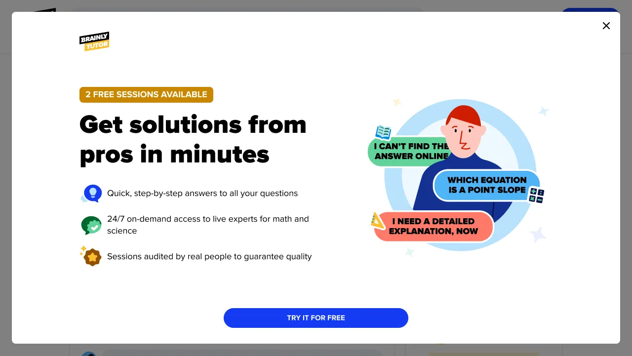 Web: the screen for a logged-in user with 2 free sessions available.