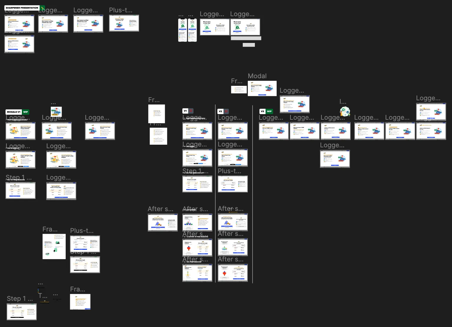 An archive view of the many screen iterations created for this project.